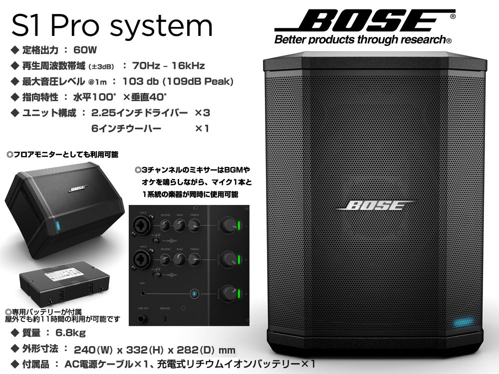 BOSE ( ボーズ ) S1 Pro と 充電式内蔵電池駆動ワイヤレスマイク1本 と