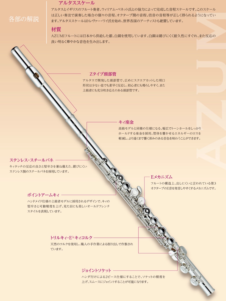 C3868☆美品 AZUMI FLUTES アズミフルート AZ-Z2Eケース付 ご予約品