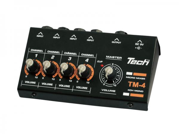 Tech テック TM-4 ◆ 4chマイクロミキサー バッテリーでも駆動可能な小型ミキサー マイク入力の増設に！
