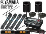 YAMAHA ヤマハ STAGEPAS600BT SOUNDPURE ワイヤレスマイク4本とマイクスタンド2本とキャリングケース& SPスタンド (JS-TS50) セット